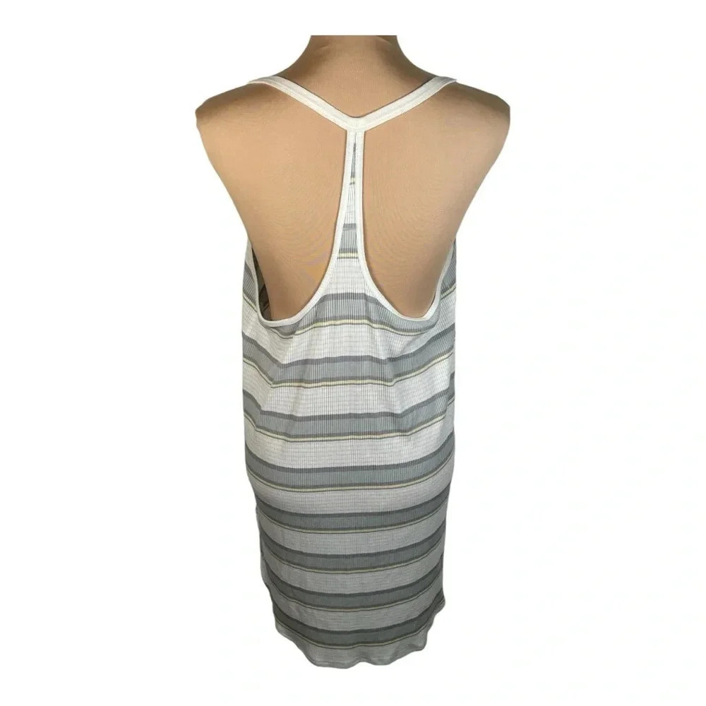 🩶 Free People Loui Stripe Tank Top Tunic Cami Ivory Gray Combo Medium - Picture 4 of 10